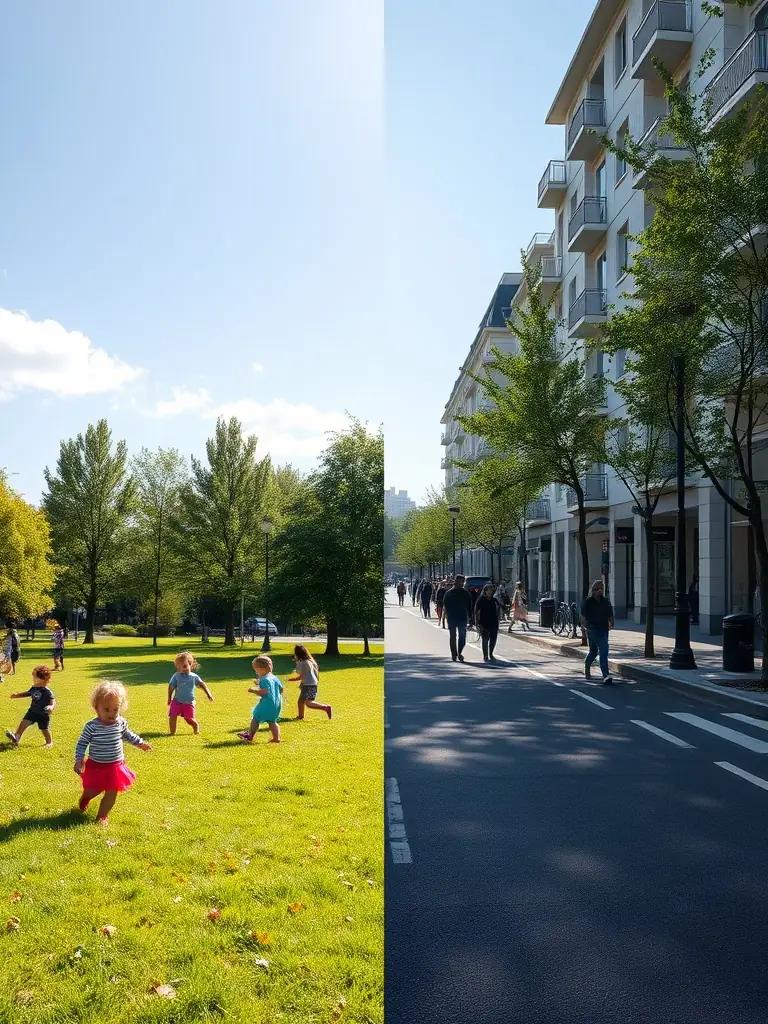 A split-screen image showing a traditional grass playground requiring mowing and maintenance versus a Hall Turf playground requiring minimal upkeep.